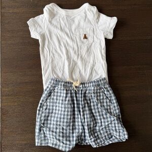 GAP White Onesie and Gingam Shorts Set